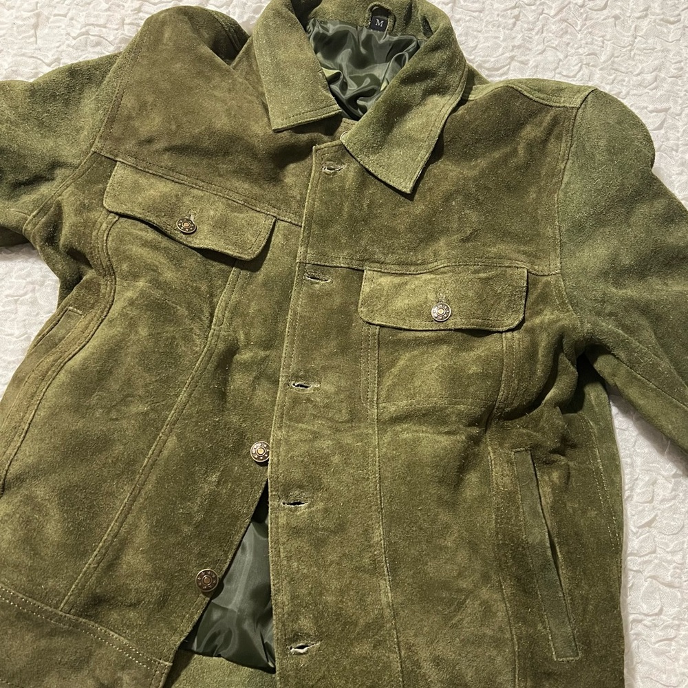 Men's Olive Green Suede Leather Jacket